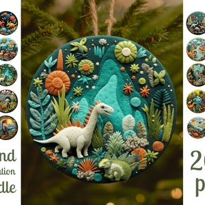 Dinosaur Christmas Ornaments Bundle, Felt Christmas Ornament Png, Felt Ornament Sublimation, Dino Tree decor, Digital download