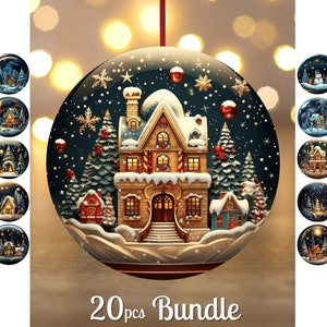 Round Christmas Snow Globe Ornaments / Christmas Ornaments Bundle Png / 3D Round Sublimation / Digital Download