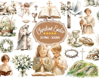 Watercolor Christian Easter Clipart: Religious PNG Collection (Digital Download)