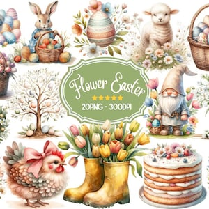 Watercolor Easter Clipart Bundle, Cute Easter Clipart, Easter Collection Clipart, Easter Basket PNG, Spring Clipart, Easter Bunny Clipart