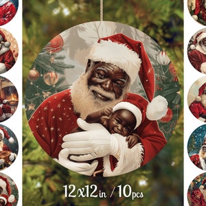 Black Santa Claus Png Bundle, African American Santa Claus, Black Santa, Christmas Ornament Sublimation, Digital Download