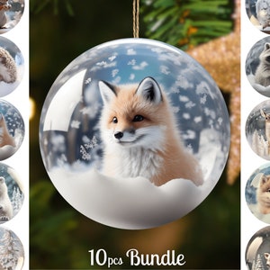 Cute Winter Animals Christmas Ornaments Bundle 3D Snow Globe Png Baby Animals Digital Prints Download