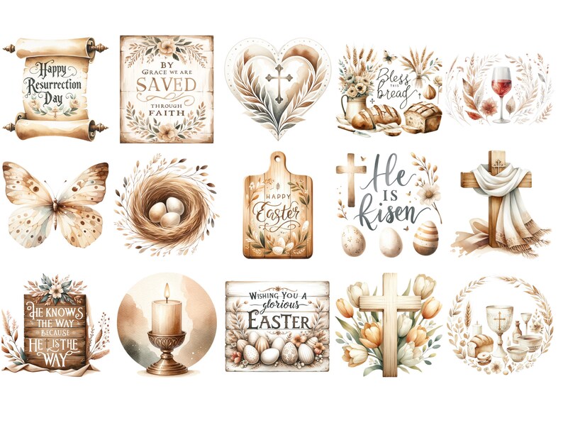 Easter Quotes PNG Bundle, 30 Watercolor Easter Collection Clipart, Religious Clipart, Christian Easter Clipart, Easter Sayings PNG image 6