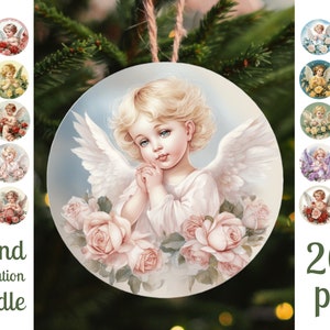 Angels Ornaments Sublimation Bundle / Christmas Angels Round Sublimation / Christmas Tree Decor / Digital download  / PNG