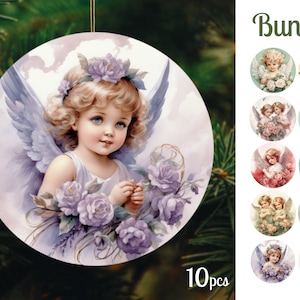Angel Christmas Ornaments Bundle / Christmas Angels Round Sublimation / Christmas Tree Decor / Digital download  / PNG