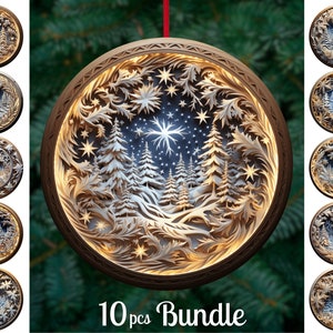 Winter Glow 3D Christmas Ornaments Bundle / Christmas Round Ornament png / Christmas 2023 Sublimation Designs / Digital Download