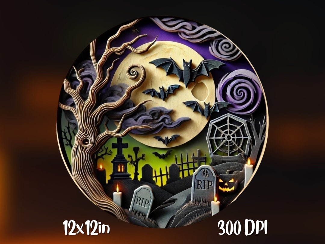 3D Halloween Round Sublimation Design, Halloween Round Sign PNG ...