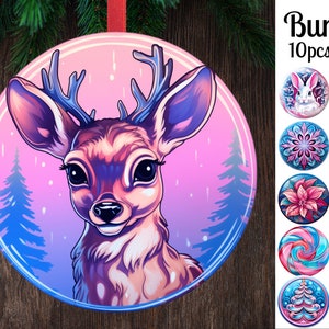 Lot de boules de Noël roses/bleues / rondes boules de Noël Png / sublimation d'ornements ronds / téléchargement numérique