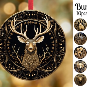 Gold and Black Christmas Ornaments Sublimation / Round Ornaments Bundle /Christmas Ornaments Png / Digital Download
