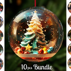 3D Snow Globe Christmas Tree Ornament Sublimation Bundle / Round Ornaments Png / Round Christmas Sublimation / Digital Download