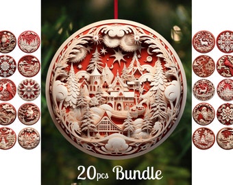 3D Christmas Ornaments Sublimation Designs, Holiday Decor (Digital Download)