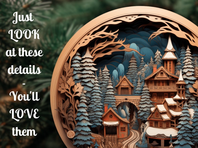 Wood Carving 3D Christmas Ornaments Sublimation / 3D Christmas Ornaments png / 3D Ornament Sublimation image 3