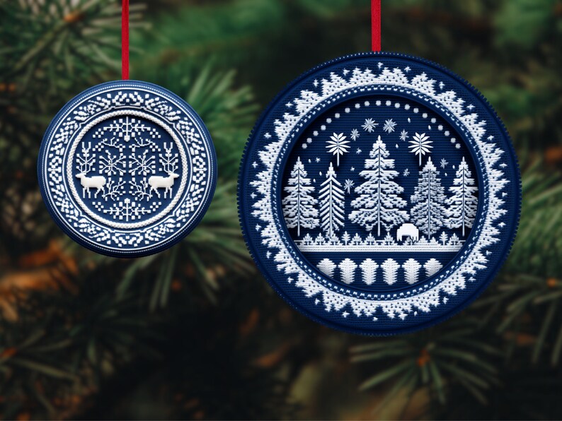 Scandinavian Christmas Ornaments Bundle / Knitted Sweater Pattern Png ...