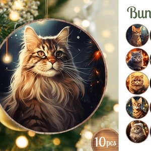 Pacchetto di ornamenti natalizi a forma di gatto / Pacchetto di ornamenti per l&#39;albero di Natale / Ornamenti natalizi png / Pacchetto di ornamenti rotondi