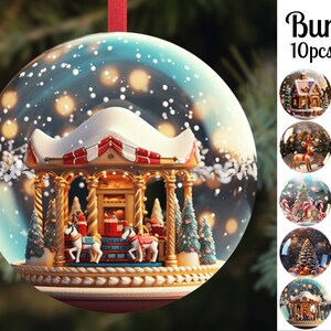 Snow Globe Christmas Ornaments Sublimation 4 / Round Christmas Ornaments Png Bundle / 3D Round Sublimation / Digital Download
