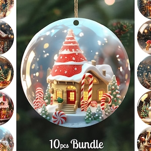 Snow Globe Christmas Ornaments Sublimation 5 / Round Christmas Ornaments Png Bundle / 3D Round Sublimation / Digital Download