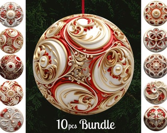 Royal 3D Christmas Ornaments Bundle / Christmas Round Ornaments Png / Christmas 2023 Sublimation Designs
