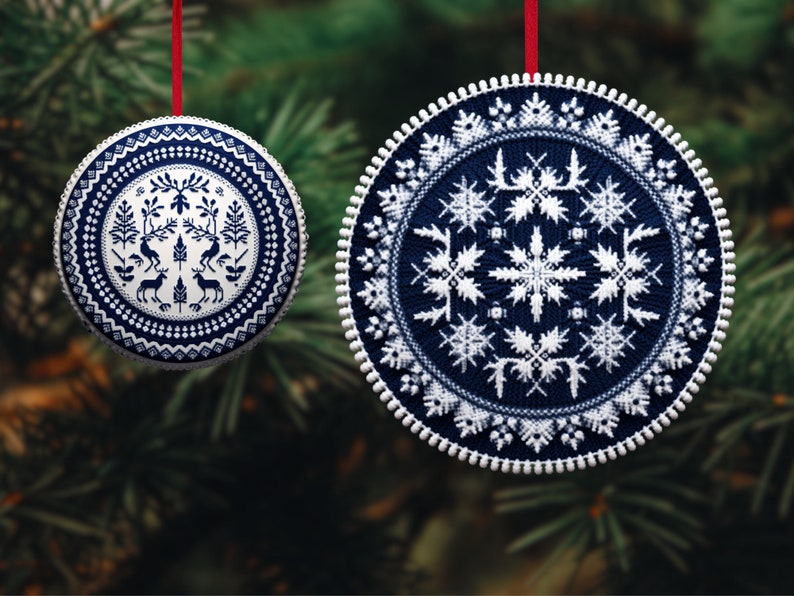 Scandinavian Christmas Ornaments Bundle / Knitted Sweater Pattern Png ...