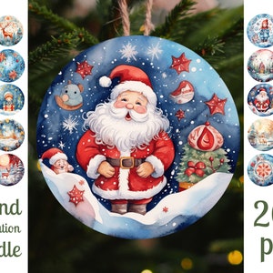 Sublimation de décorations de Noël aquarelle / Lot de décorations d'arbre de Noël / Décorations de Noël png / Lot de décorations rondes