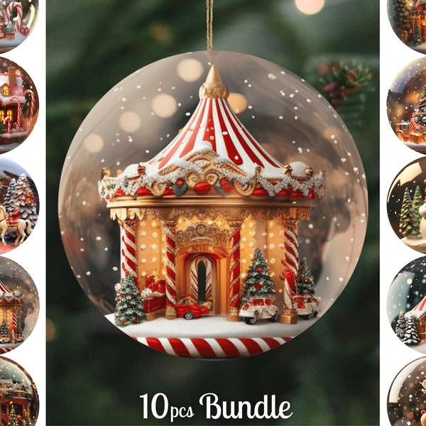 Snow Globe Christmas Ornaments Sublimation 2 / Round Christmas Ornaments Png Bundle / 3D Round Sublimation / Digital Download