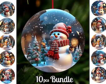 3D Snow Globe Snowman Sublimation Bundle / Round Christmas Tree Ornaments Png / Round Christmas Sublimation / Digital Download