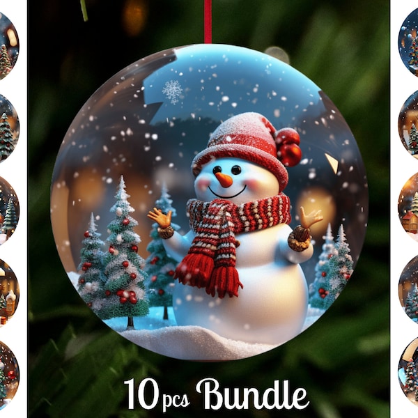 3D Snow Globe Snowman Sublimation Bundle / Round Christmas Tree Ornaments Png / Round Christmas Sublimation / Digital Download