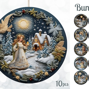 Gestickte Weihnachtsschmuck Bundle / 3D Weihnachtsschmuck Sublimation / Digitaler Download / PNG