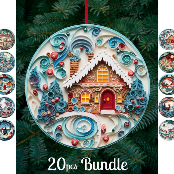 Quilling 3D Christmas Ornaments Sublimation / 3D Round Christmas Ornaments Png / Christmas Sublimation Bundle / Digital / Download