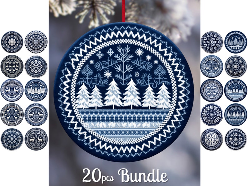 Scandinavian Christmas Ornaments Bundle / Knitted Sweater Pattern Png ...