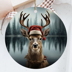 Buck Sublimation 12&#39;&#39; and 8&#39;&#39;, Buck Christmas Ornament, Deer with Christmas hat, Instant Download, Winter, Ornament PNG
