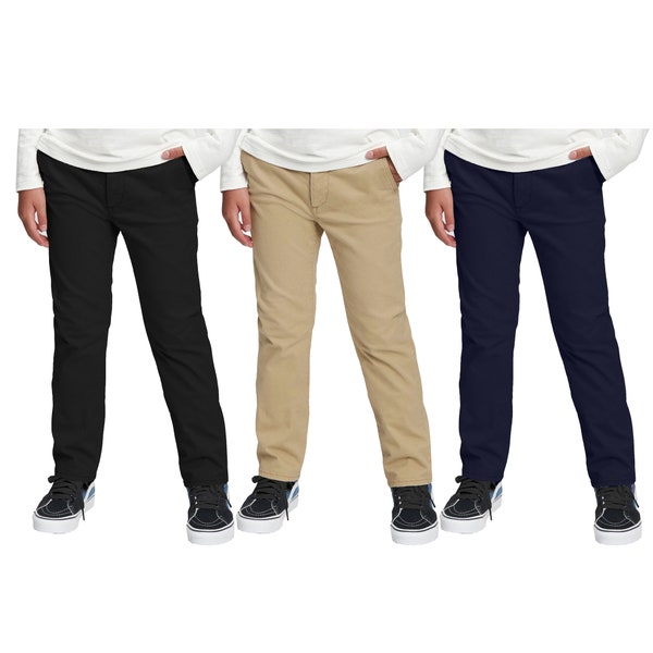 3-Pack Children & Boy's Slim Fit Classic Cotton Stretch Uniform Chino Pants (Sizes, 4-20)