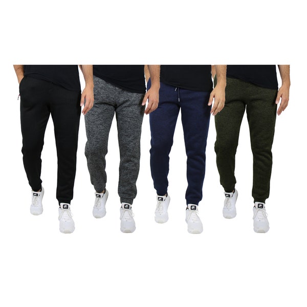 Men's Slim-Fit Marled Fleece Joggers With Zipper Side Pockets (Sizes, S to 2XL)