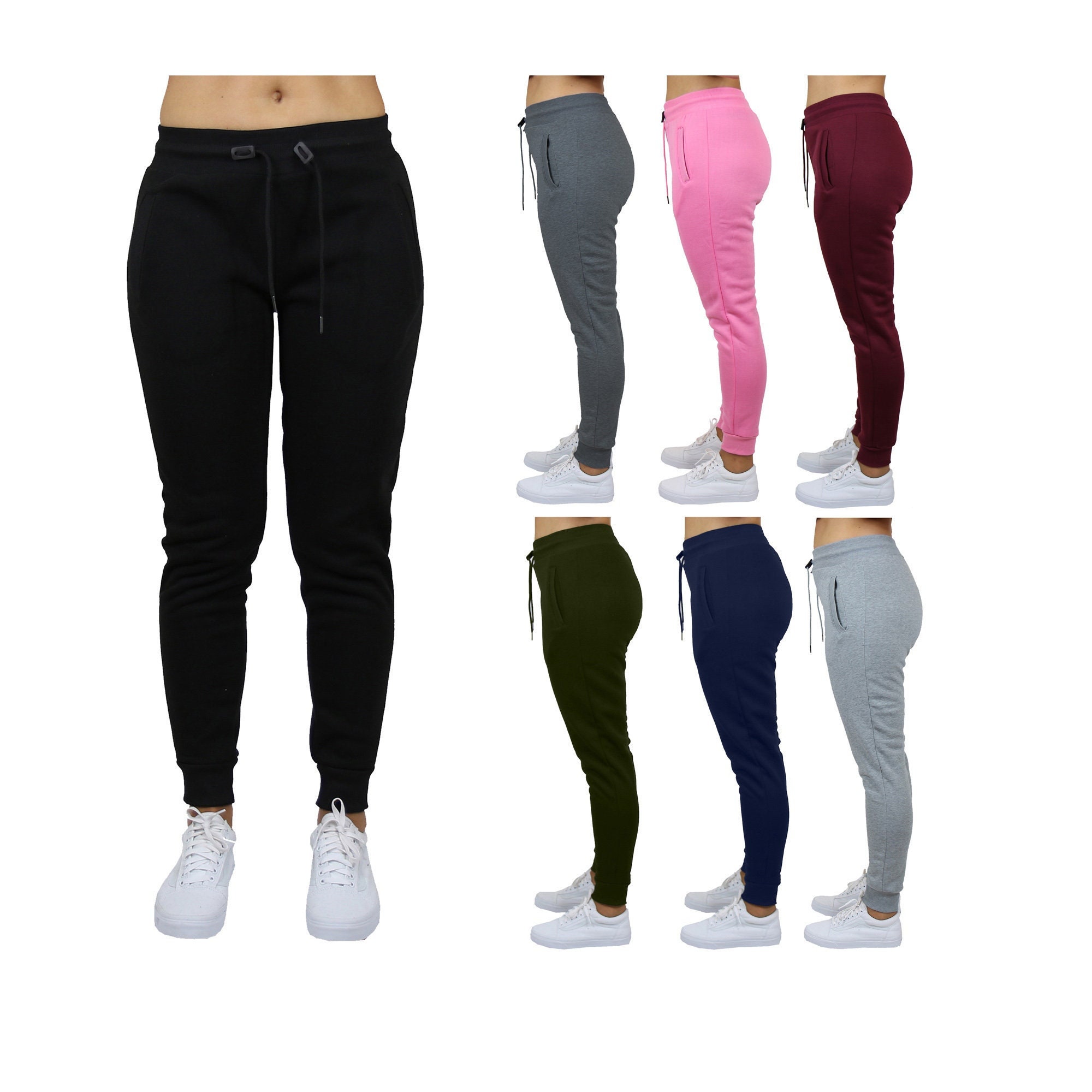Women s Slim Fit Fleece Joggers Sweatpants Side Pocket Etsy