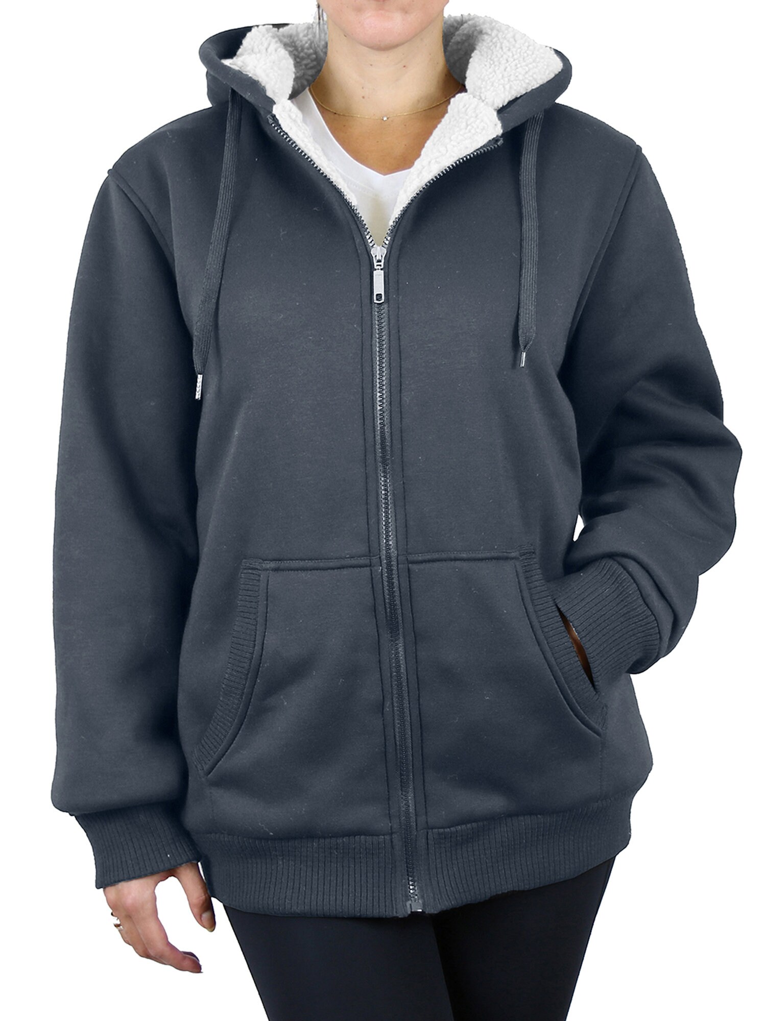 Women's Heavyweight Loose Fit Sherpa Fleece-lined Zip Sweater Hoodie ...