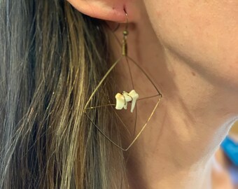 Fox Tooth, Wire Wrapped, Geometric Antique Bronze Earrings *Ethically Sourced*