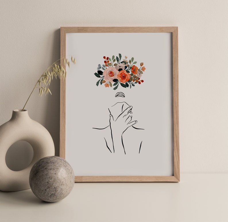 Line Art Woman With Flowers Flower Woman Line Art Woman With Flowers Wall Art Minimal Line Drawing Woman Head Of Flowers Art Print