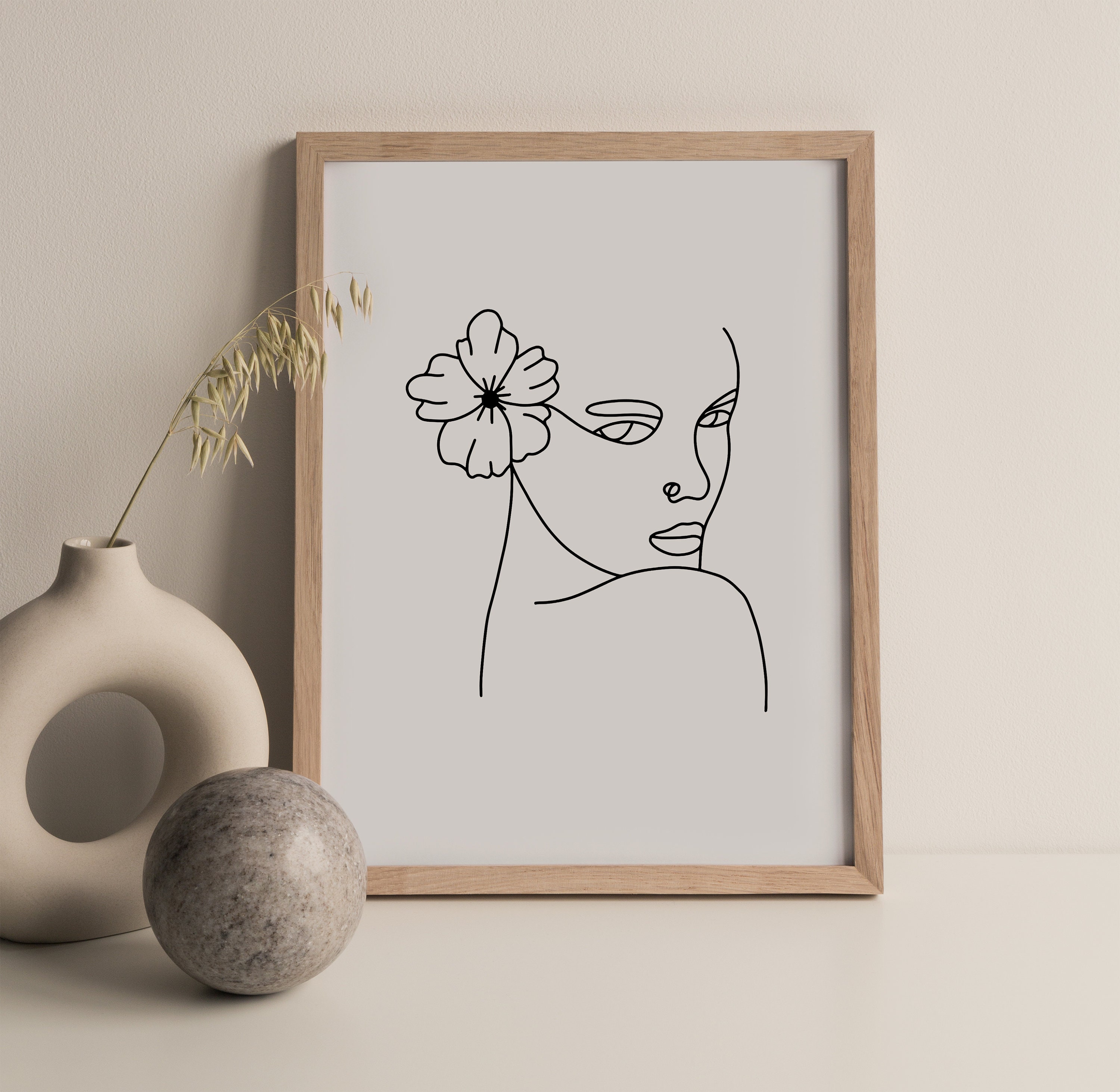 Flower Lady Art Print Feminine Poster Line Art Flower Woman Etsy