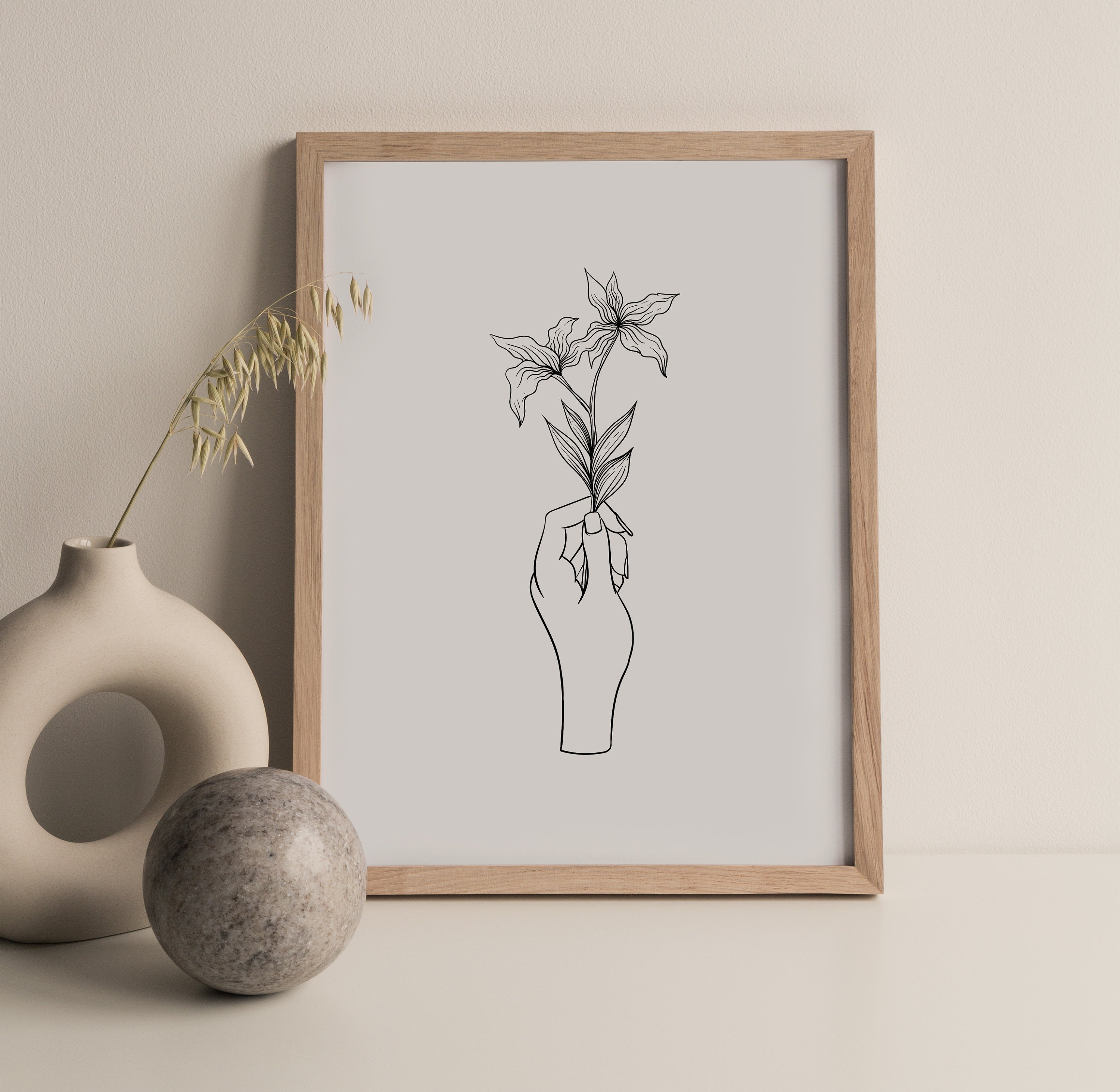 Flower Hand Art Print Line Drawing Of Flowers Flower Poster | Etsy