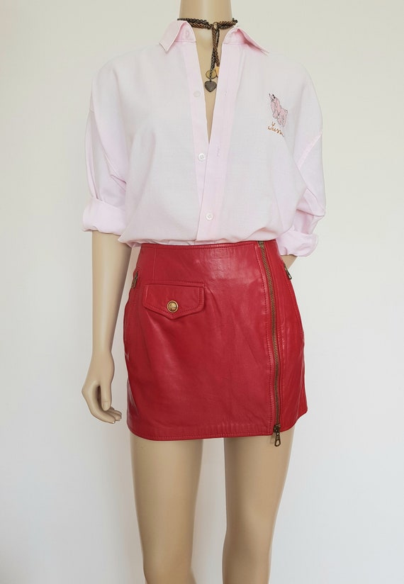 vintage moschino red leather biker mini skort / 90