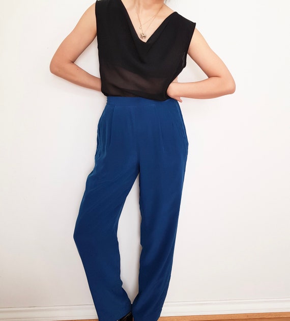 Vintage high waisted deep teal silk pants / high w