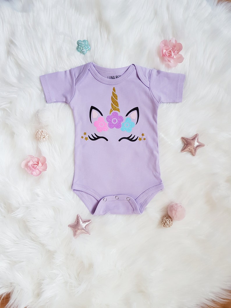 Purple Glitter Unicorn Baby Girl Onesie Unicorn Onesie Cute Etsy
