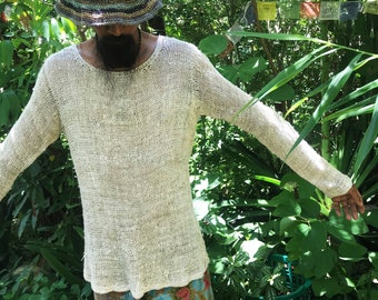 Hemp Knitted Long Sleeve Shirt, Organic Clothing, Long Sleeve Knitted, Crochet Long Sleeve Shirt, Boho Top,Eco Clothing, Hemp Knitted Top