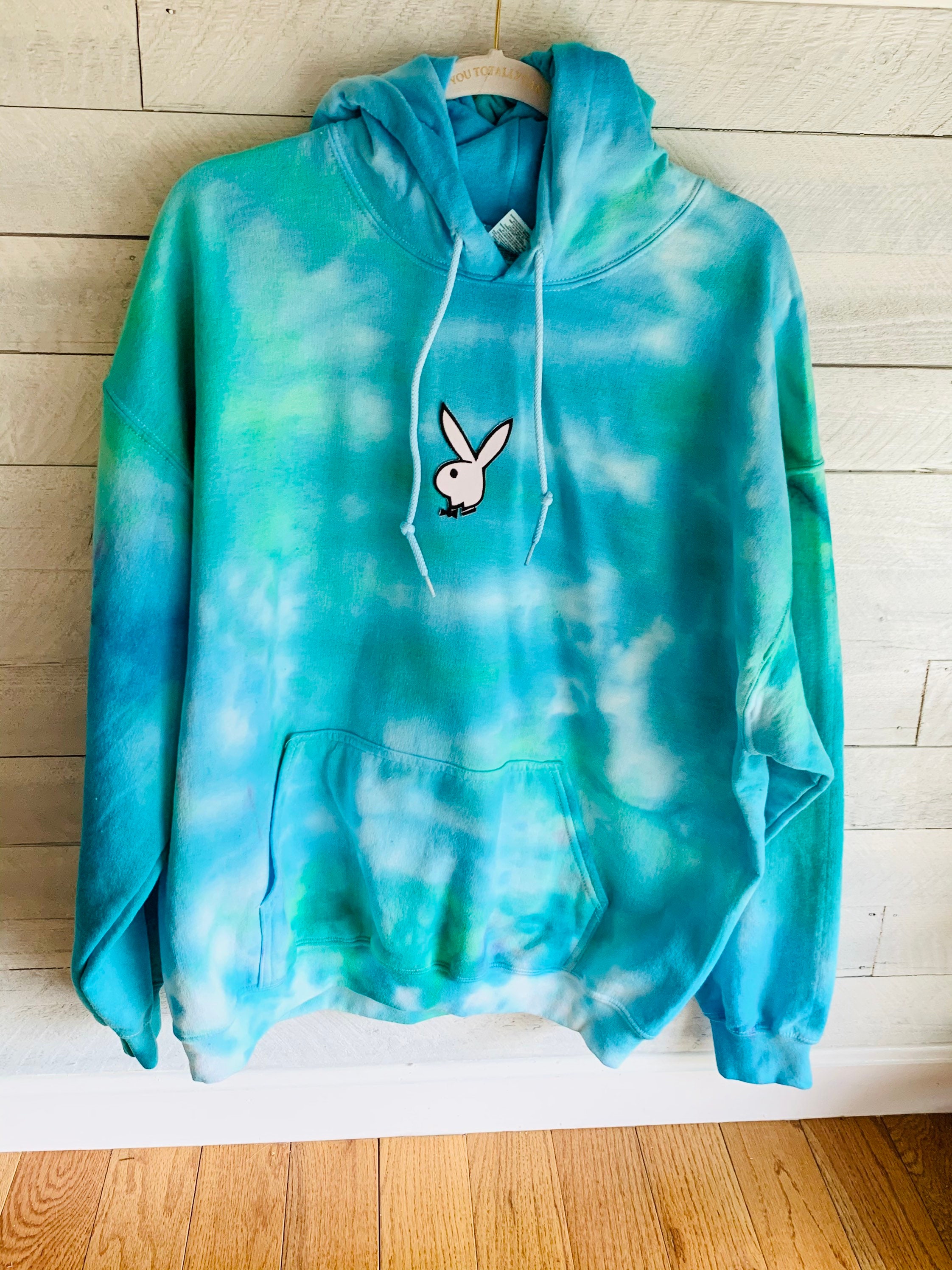 Tie dye playboy bunny patch hoodie Etsy