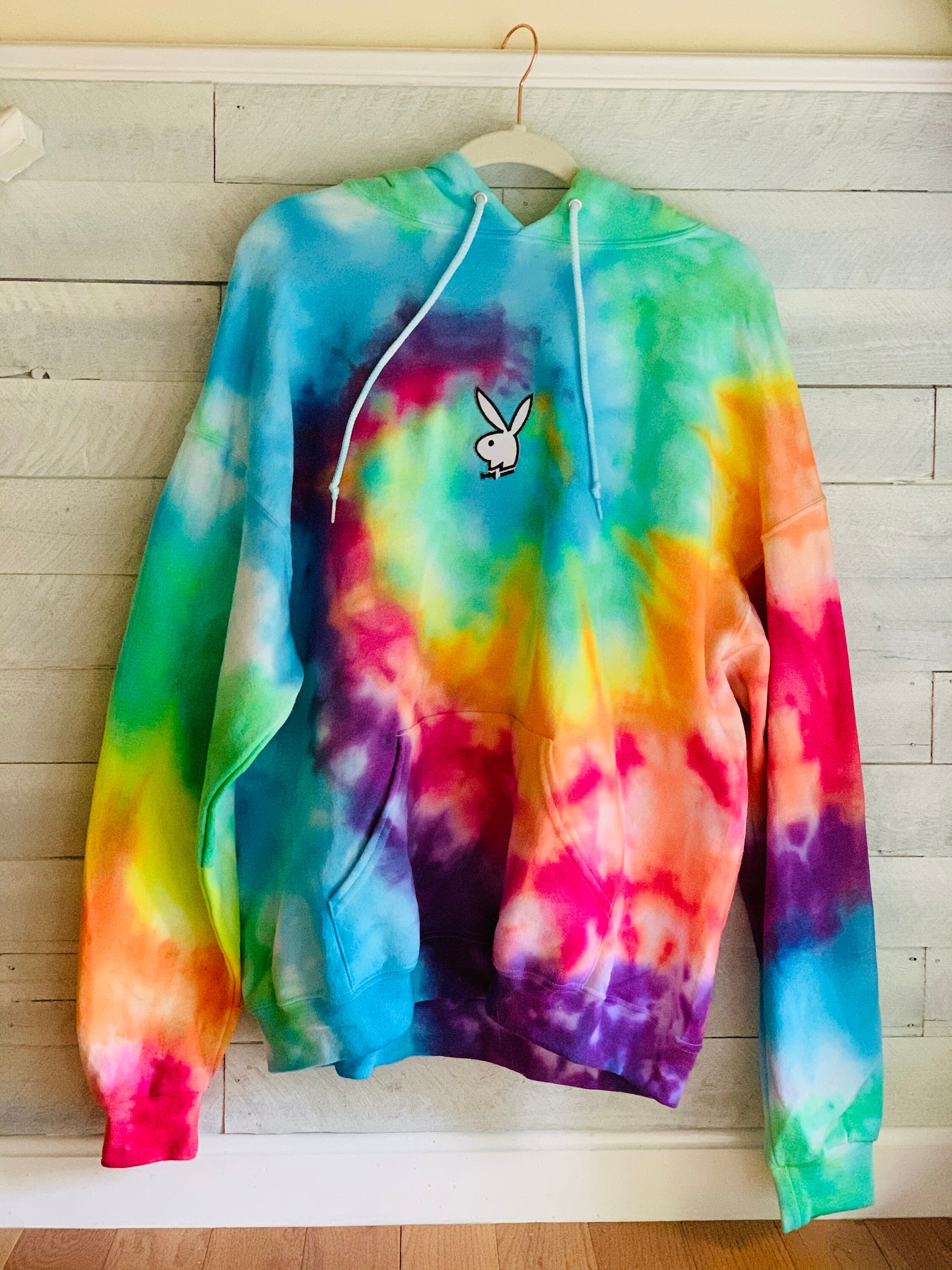 Rainbow Tie Dye Sweatshirt With Playboy Bunny Patch - Etsy
