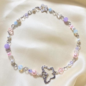 Soft core pink and purple butterfly rosary style necklace | cottage core | lampwork beads
