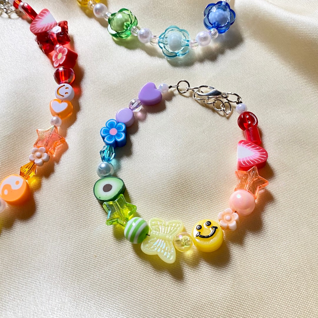Mismatched Rainbow Bead Bracelet 90s Indie Aesthetic Charm - Etsy