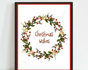 Christmas printable, instant printable, digital download, home wall decor, printable gift, Christma, Wreath