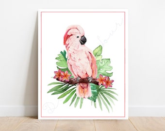 Cockatoo printable, Pink cockatoo printable, Tropical bird printable, Summer printable, Cockatoo printable, Tropical printable. Cockatoo