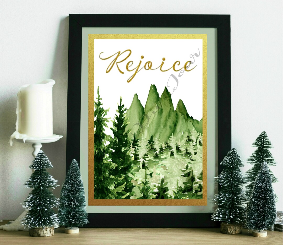 Christmas Printable, Rejoice Printable, Farmhouse Printable, Mountains ...