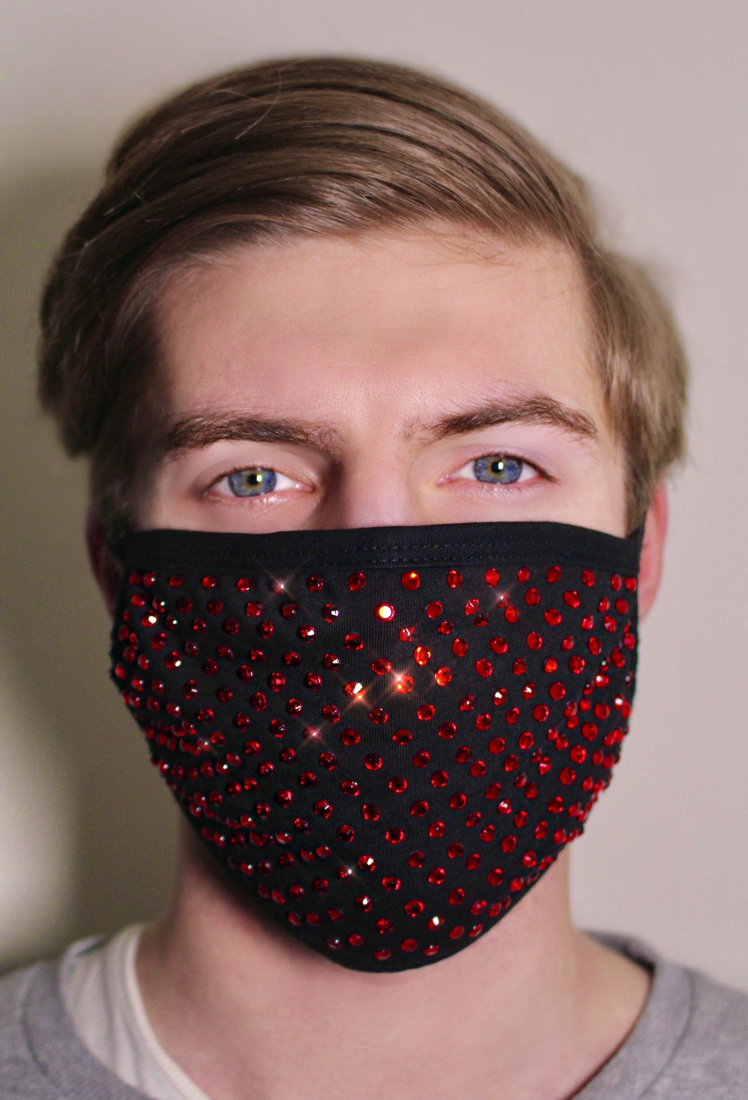 Crystal Face Mask Red & Black Rhinestone Bling Sparkle Bedazzle Custom ...